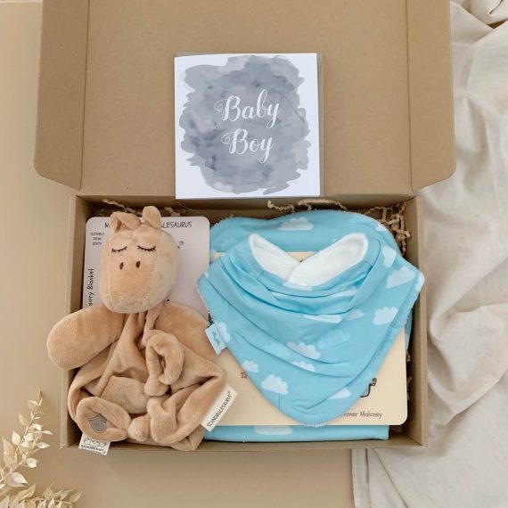 newborn boy gift hamper clouds packaging