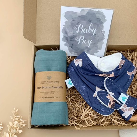 Baby Boy Gift Set in Doggy Print Left Side