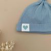 beanie close up on logo blue