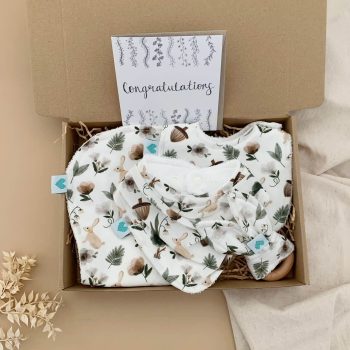 rabbit print unisex newborn hamper main image