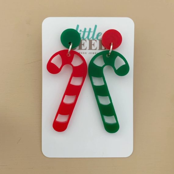 Christmas Themed Earings Candy Canes Close Up