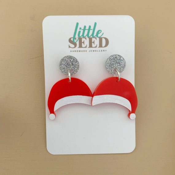 Christmas Themed Earings Santa Hat Close Up